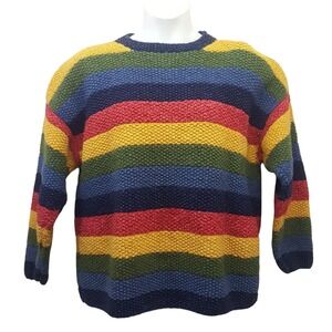 Del‎ Mundo Oversized Wool Striped Sweater Pullover Hand Knit Fisherman Teacher